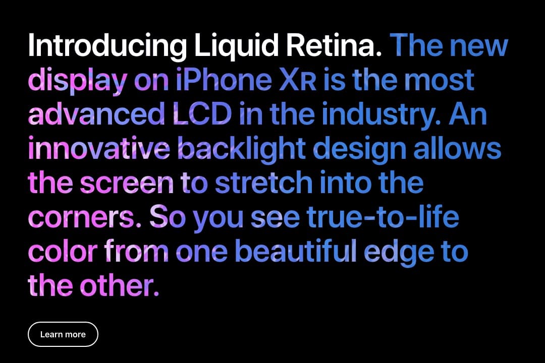 Apple's promotional pages often use subtle text gradients to highlight new products